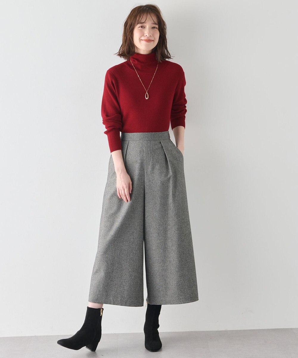 ANY 【洗濯機可/ウエストゴム】ライトツイードワイドパンツ 