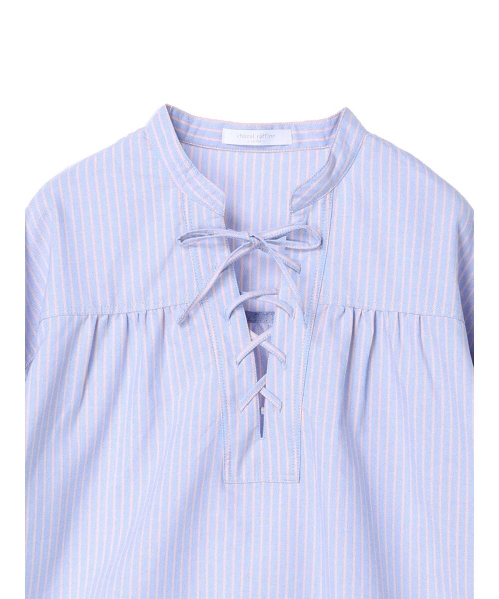 Green Parks ストライプレースアップシャツ 