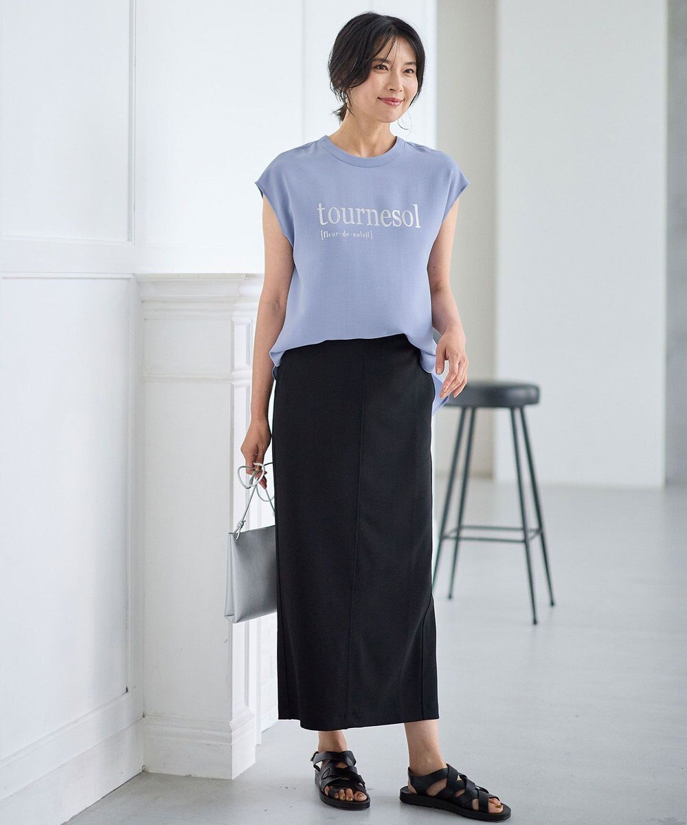 ANY L 【ウエストゴム】カットジョーゼットタイトスカート 