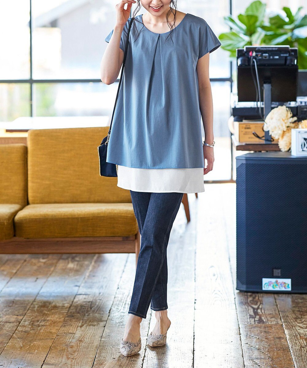 Tiaclasse 【洗える】 異素材を組み合わせたバックシャンカットチュニックブラウス 