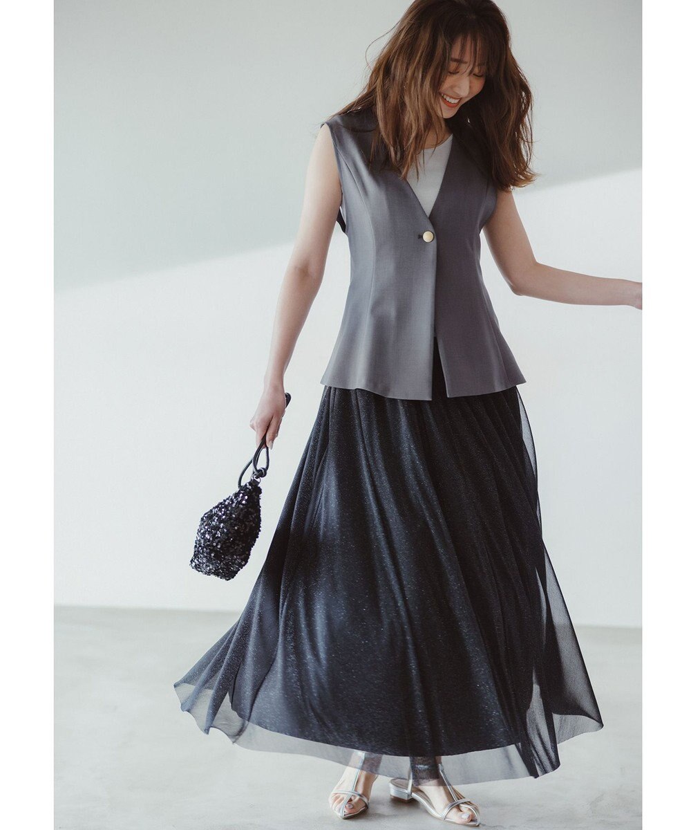 ANY SIS 【スタイリストコラボ】ジレ×ラメチュールスカート セットアップ 