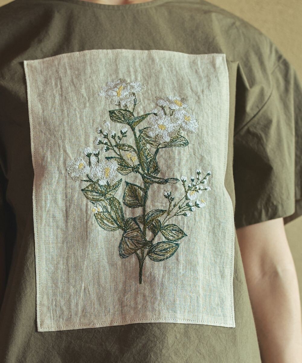 muuc ジャスミン刺繍半袖プルオーバー〈日本製・上質な天然素材・遠州織物〉〈繊細なオリジナル花刺繍〉〈ゆったりフリーサイズ〉〈上品な大人の布帛Tシャツ〉 