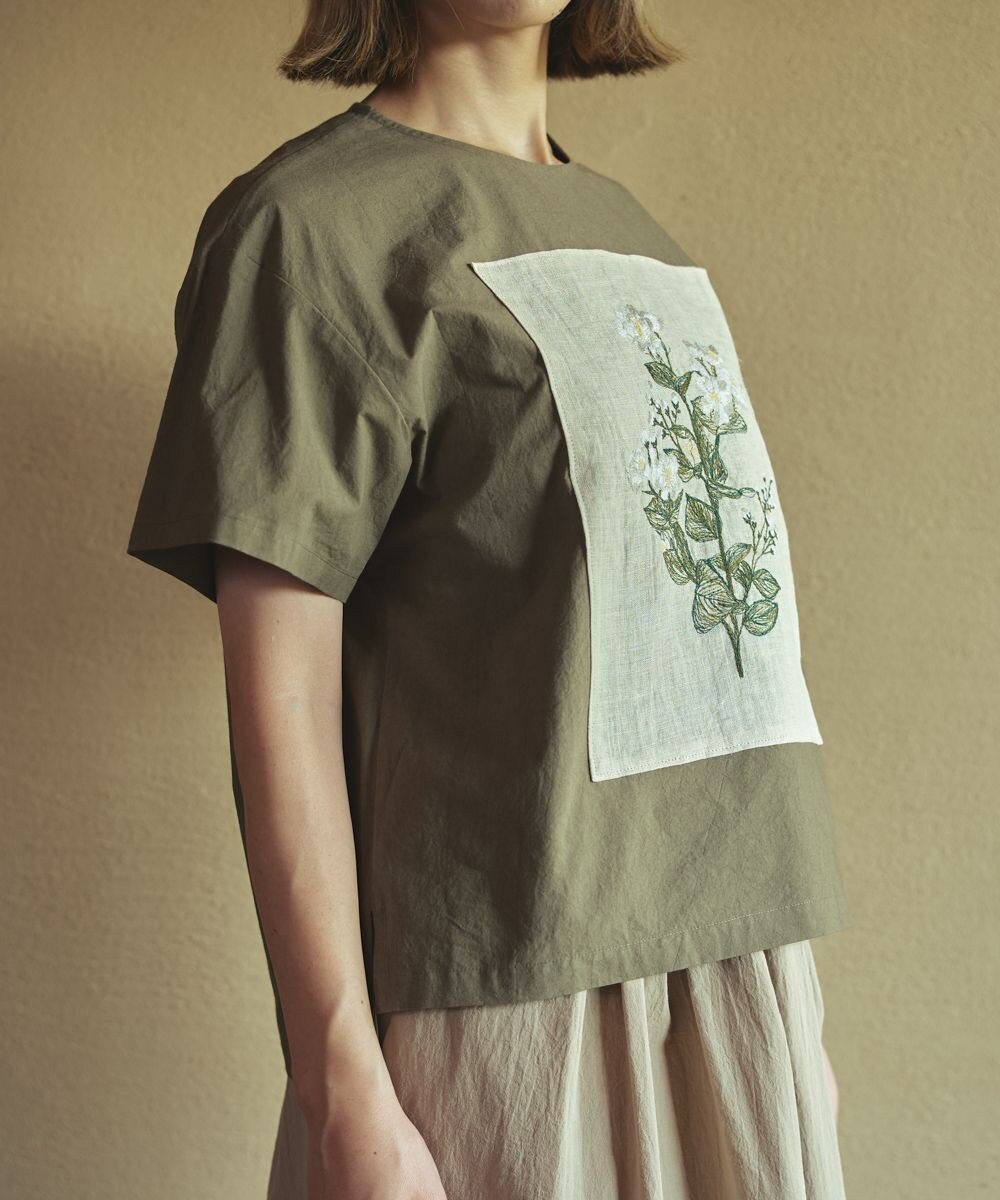 muuc ジャスミン刺繍半袖プルオーバー〈日本製・上質な天然素材・遠州織物〉〈繊細なオリジナル花刺繍〉〈ゆったりフリーサイズ〉〈上品な大人の布帛Tシャツ〉 