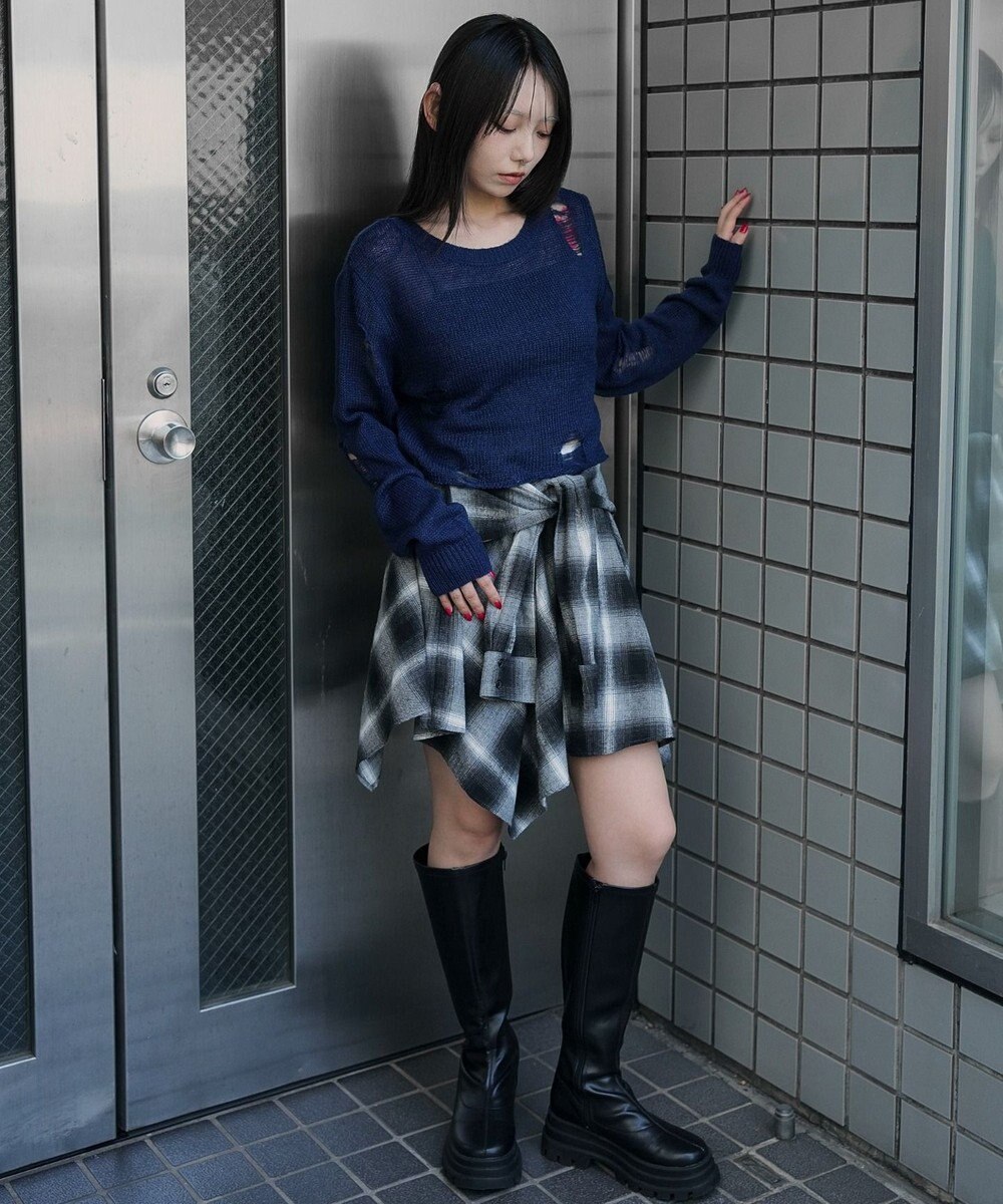 WEGO モヘアタッチダメージショートニット 