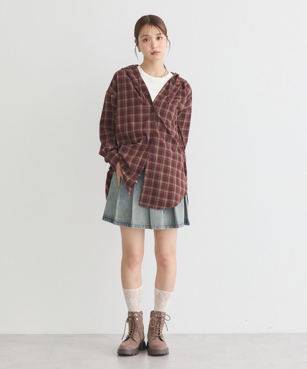 earth music&ecology フーディーチェックシャツ 