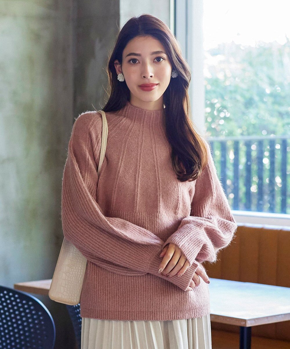 Tiaclasse 【洗える】ピンタックボトルネックニットトップス 