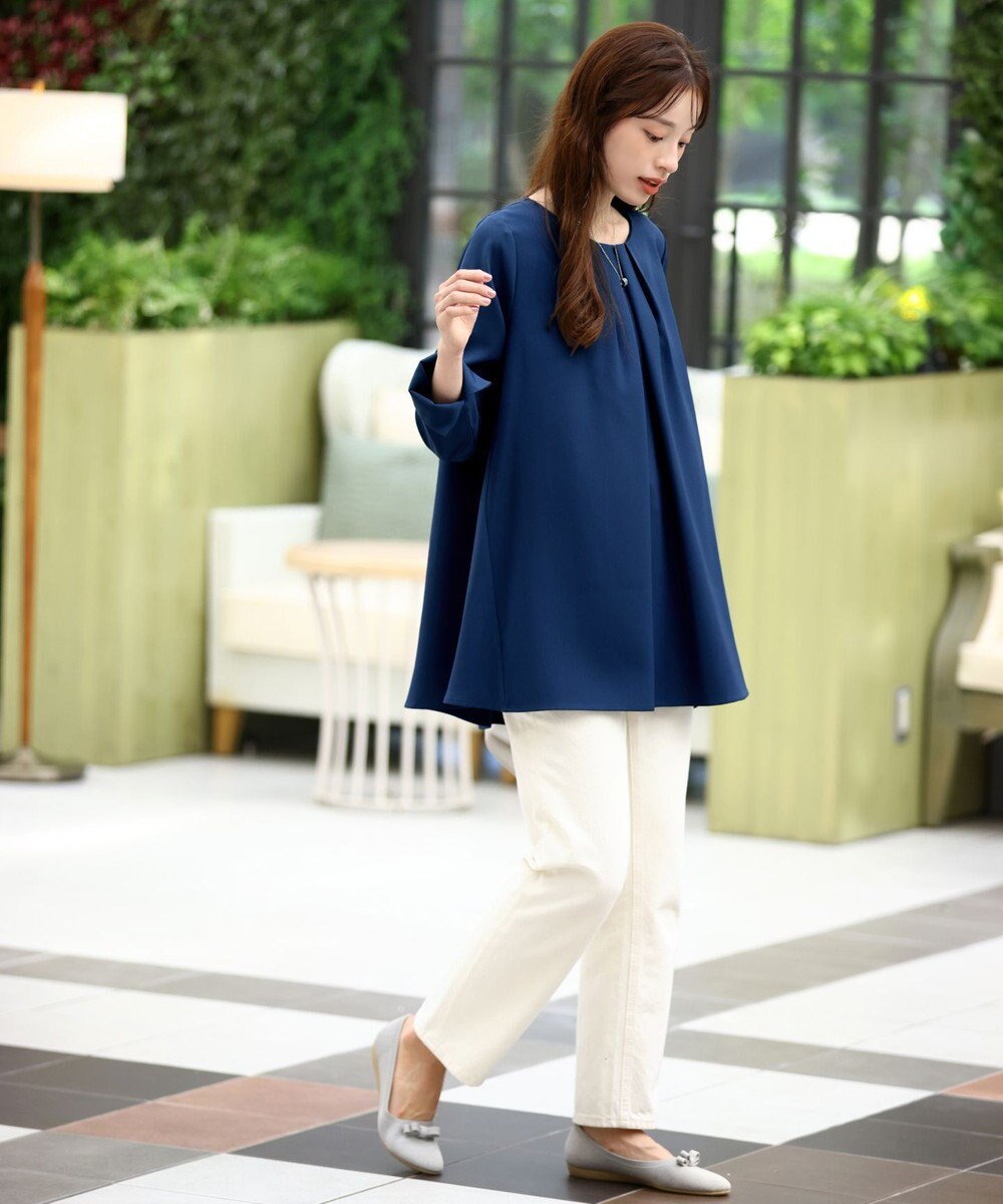 Tiaclasse L 【洗える】フロントタックバックギャザーフレアチュニックブラウス 