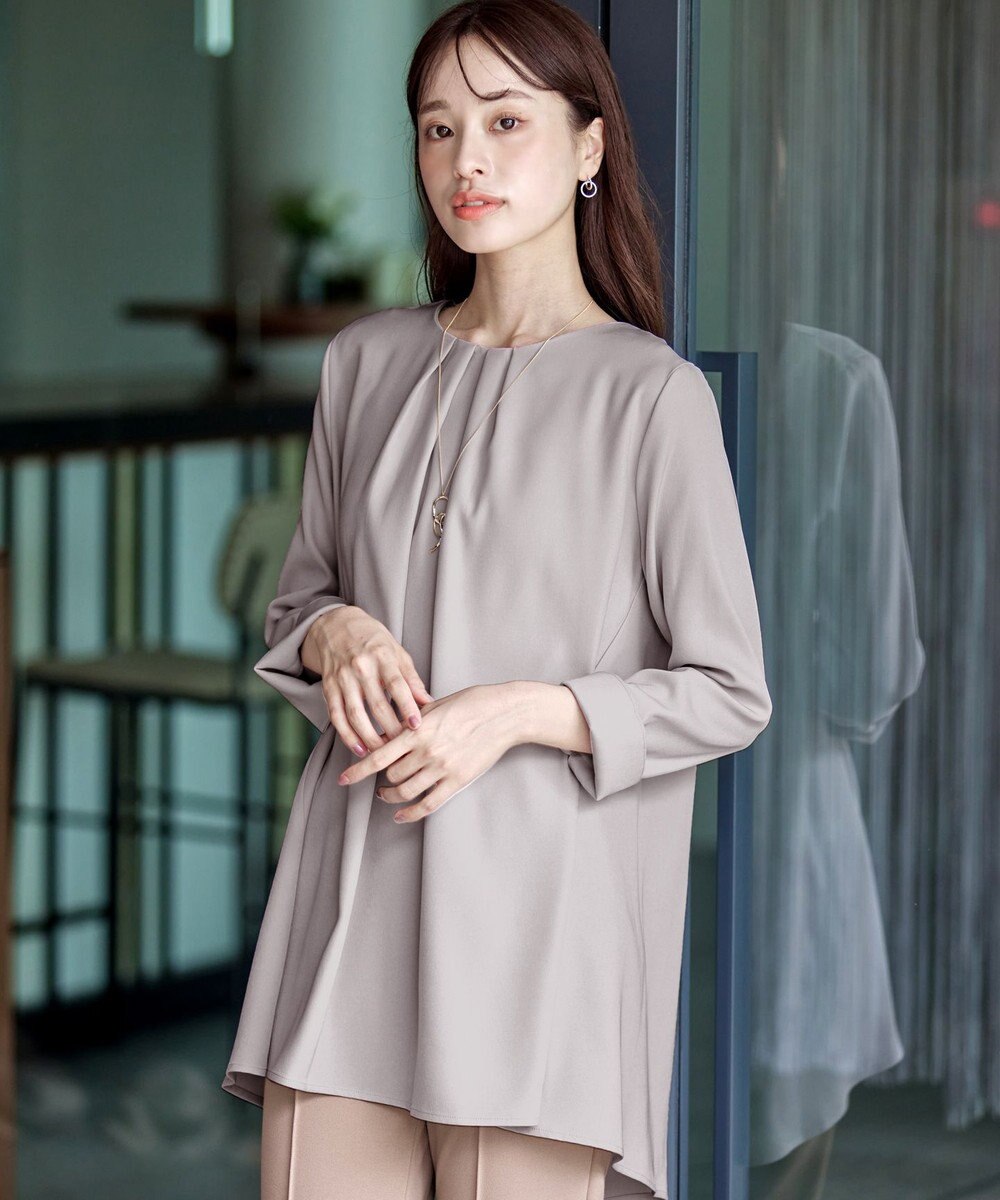 Tiaclasse L 【洗える】フロントタックバックギャザーフレアチュニックブラウス 