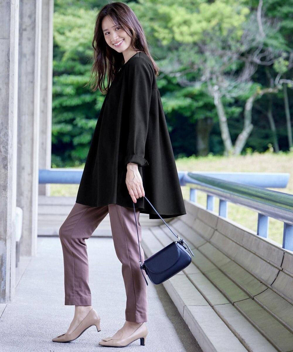 Tiaclasse L 【洗える】フロントタックバックギャザーフレアチュニックブラウス 