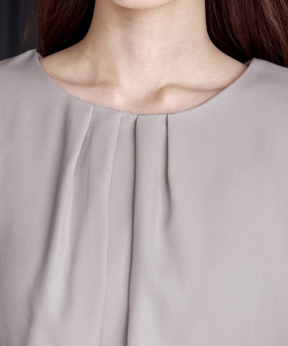 Tiaclasse L 【洗える】フロントタックバックギャザーフレアチュニックブラウス 