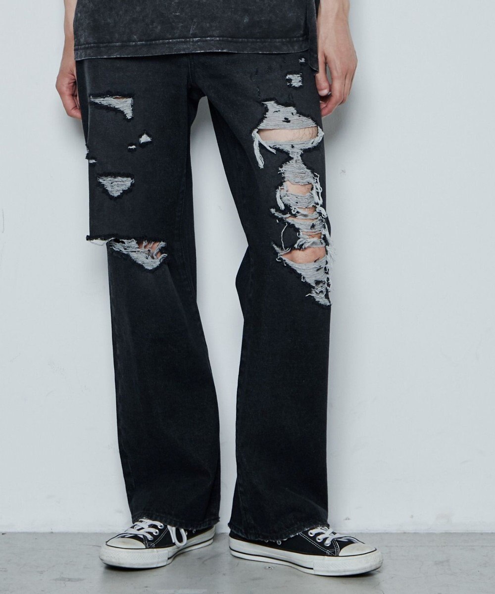 WEGO ダメージデニムワイドパンツ 