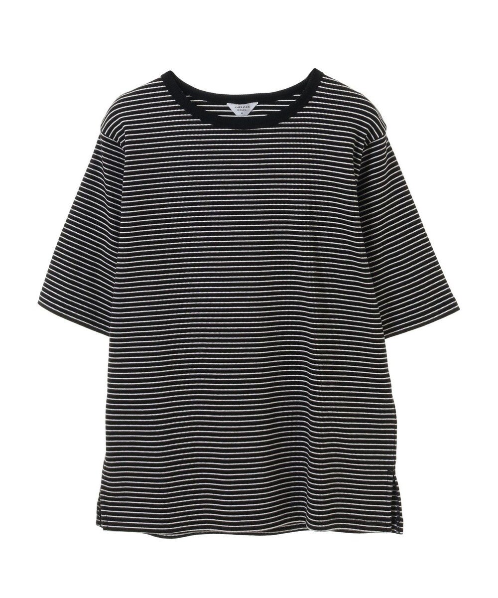AMERICAN HOLIC 抗菌防臭リブ5分袖カットプルオーバー 