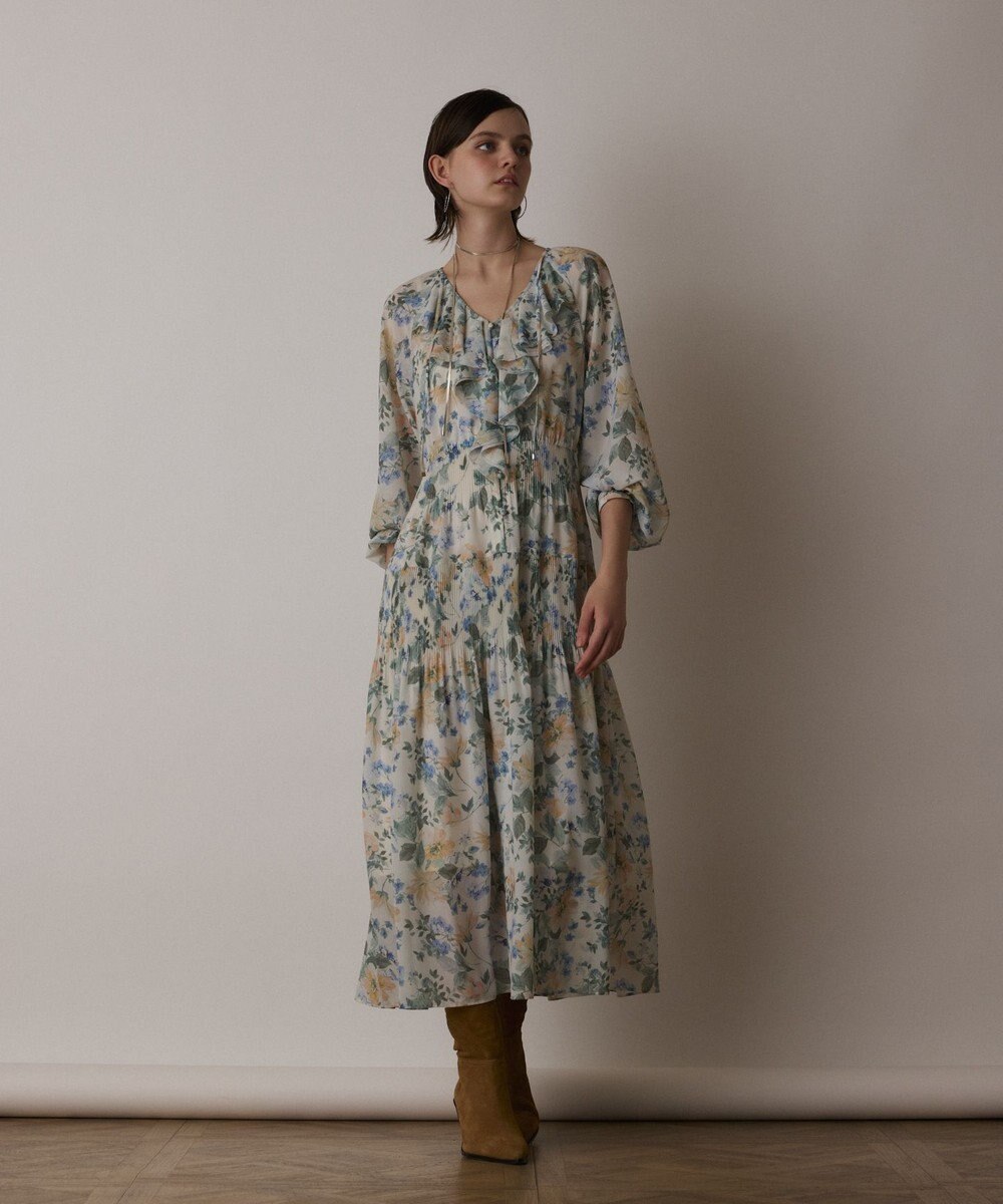 GRACE CONTINENTAL フラワープリントカフタンドレス 