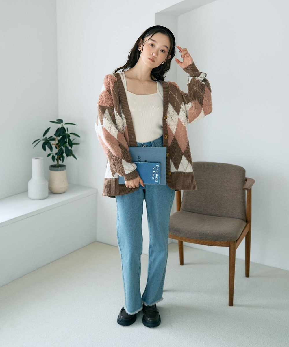 earth music&ecology ループ編みアーガイルカーディガン 