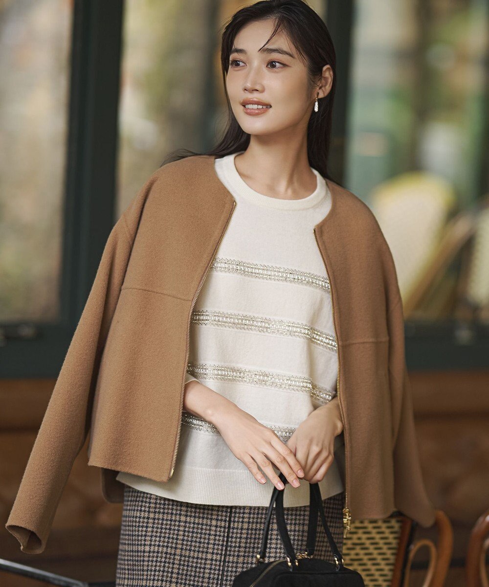 23区 L ウールライトリバー ノーカラー ショートコート 