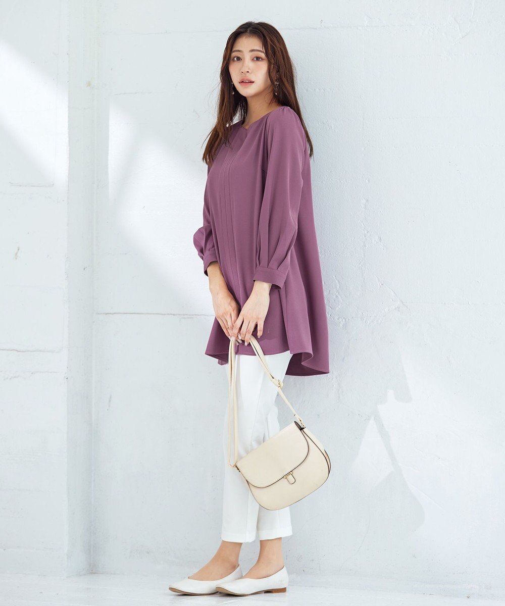 Tiaclasse 【洗える】キーネックバックフレアチュニックブラウス 