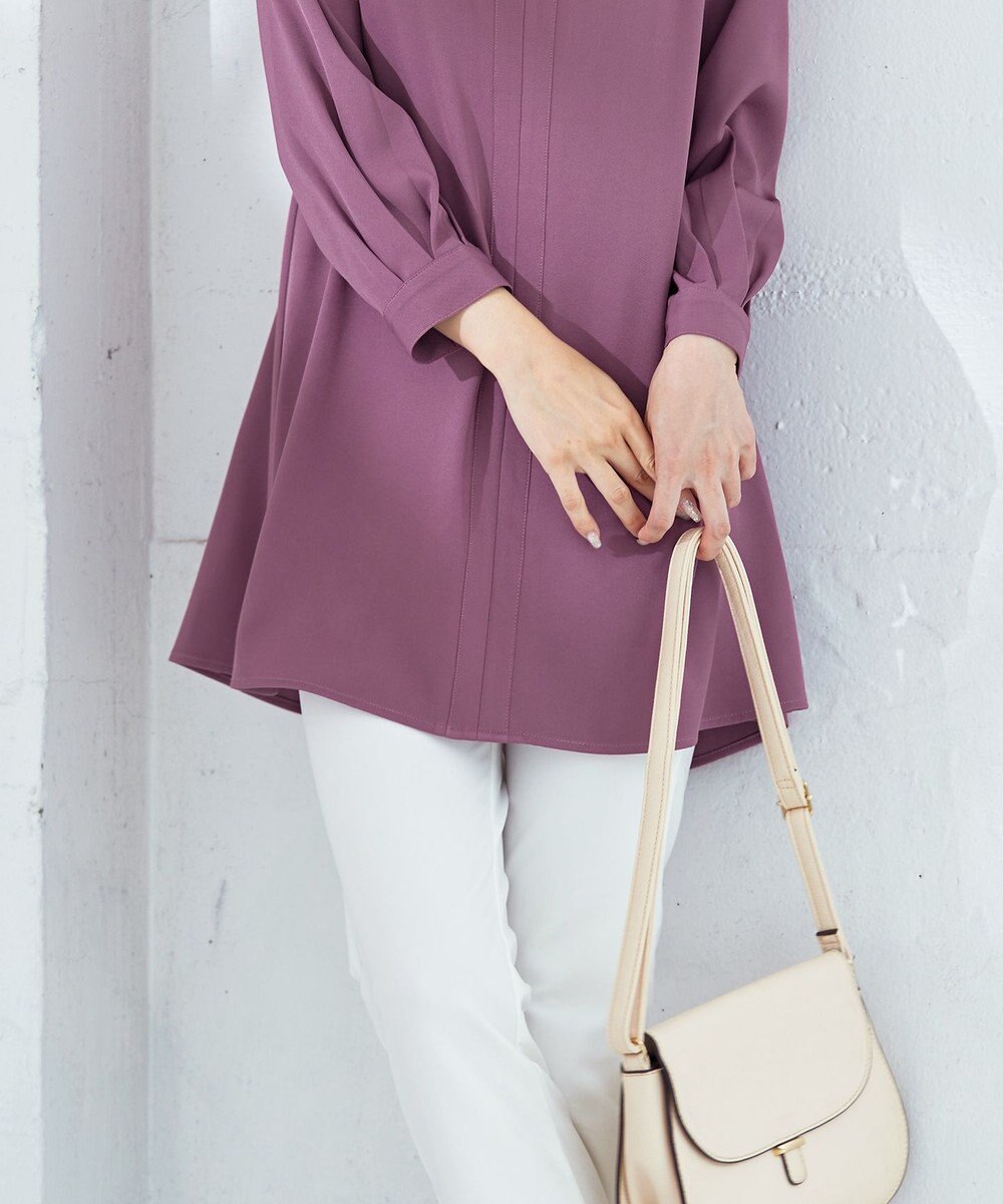 Tiaclasse 【洗える】キーネックバックフレアチュニックブラウス 