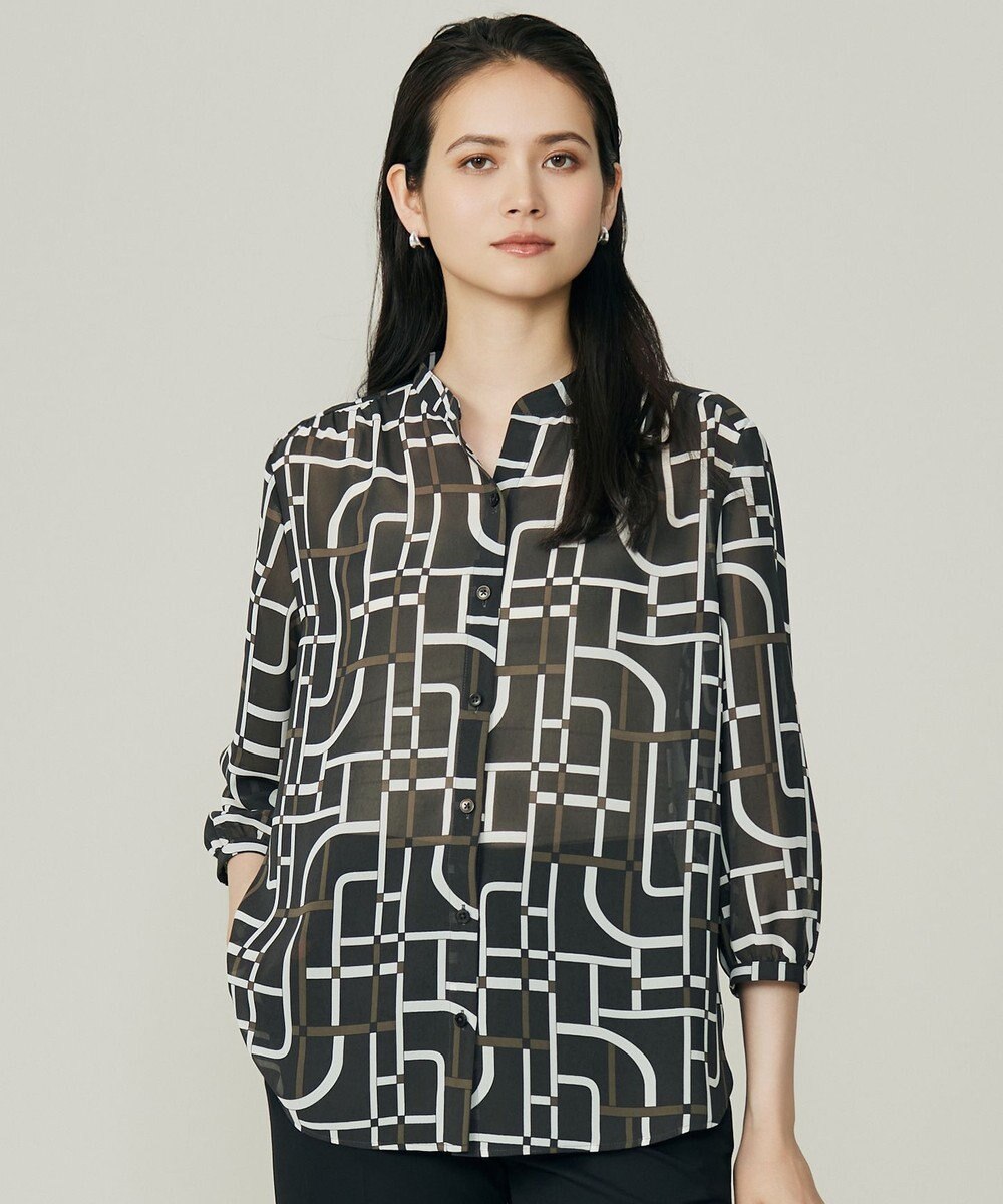 自由区 ジオメトリックレトロプリント ブラウス 