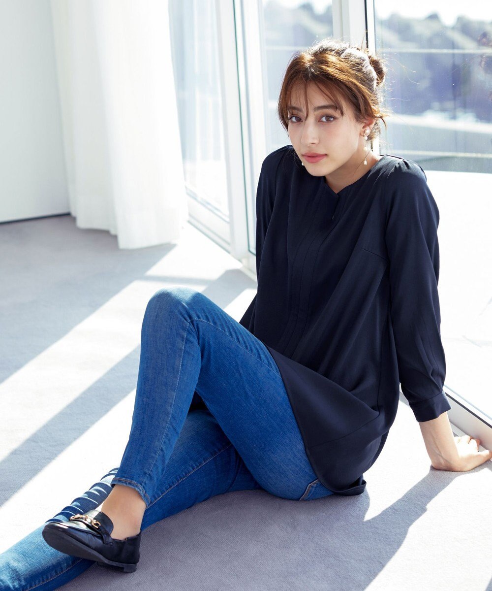 Tiaclasse 【洗える】キーネックバックフレアチュニックブラウス 