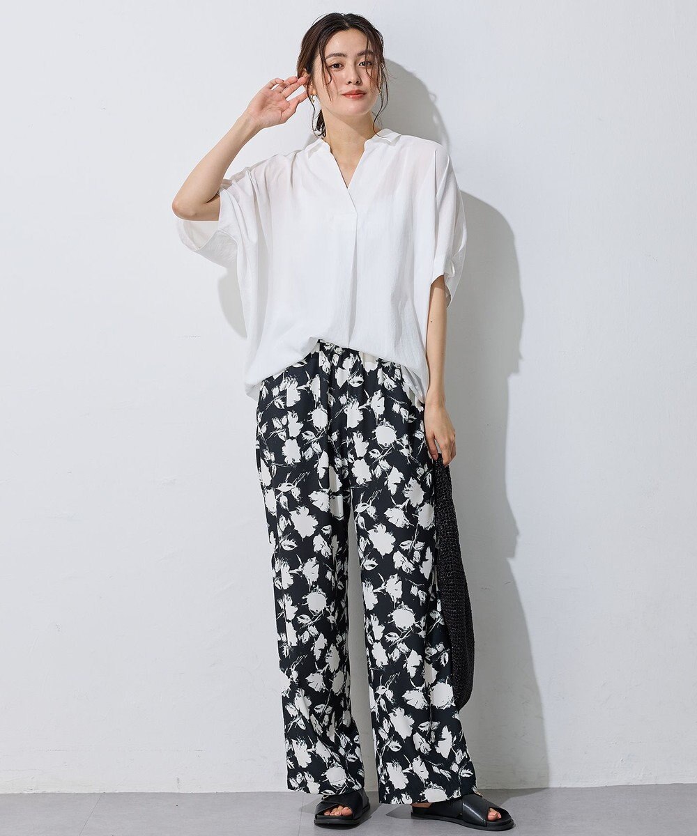 ANY 【新色追加】スキッパーネック袖タックブラウス 