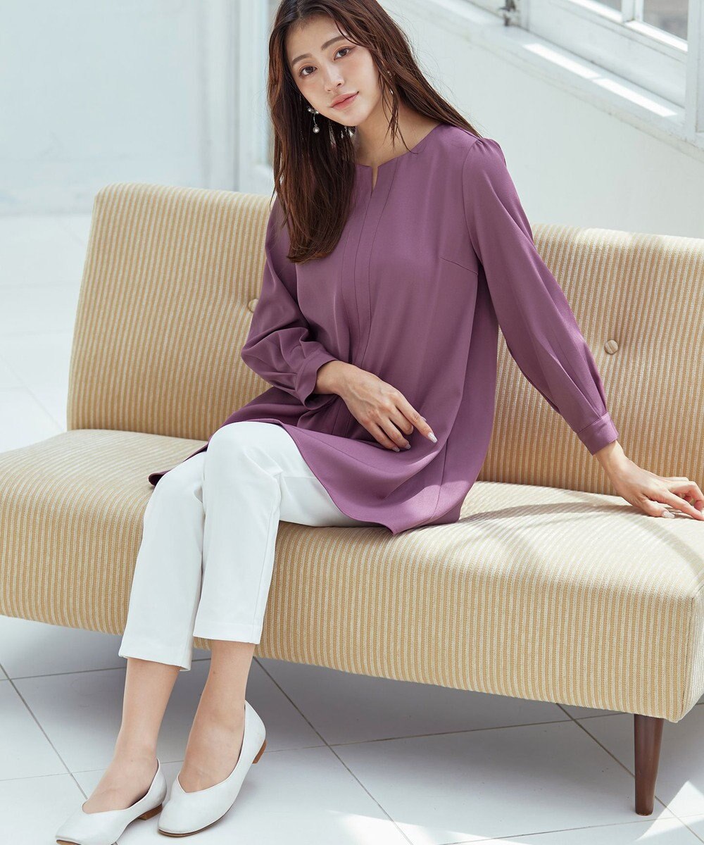 Tiaclasse 【洗える】キーネックバックフレアチュニックブラウス 