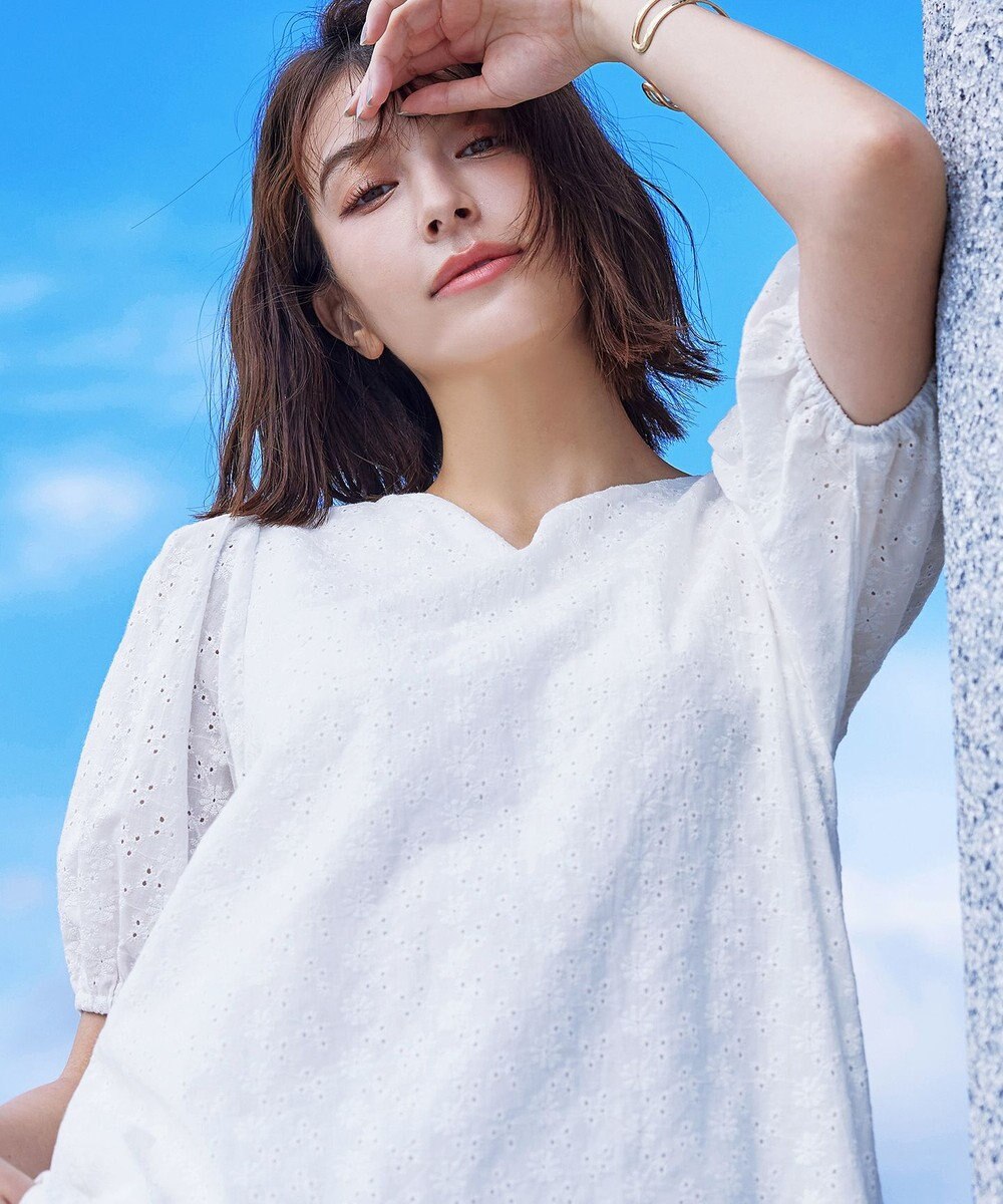 Tiaclasse 【2TYPE/総レース・袖レース】パンチングレースパフスリーブチュニックブラウス 