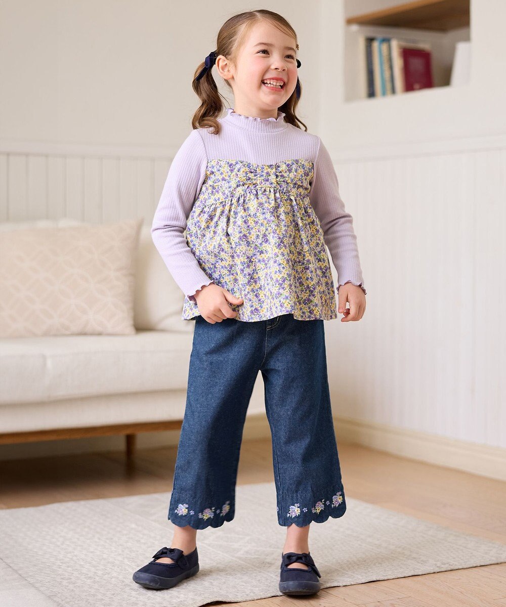 ANY KIDS スカラップ×刺繍デニムパンツ 