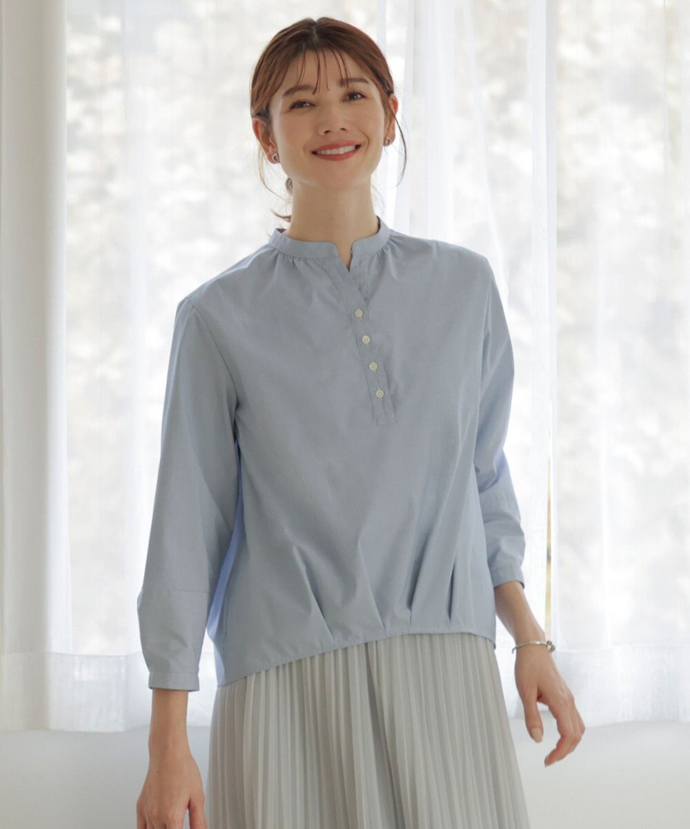 J.PRESS LADIES 【洗える・接触冷感・UVケア】エステネージュストライプ コクーン ブラウス 