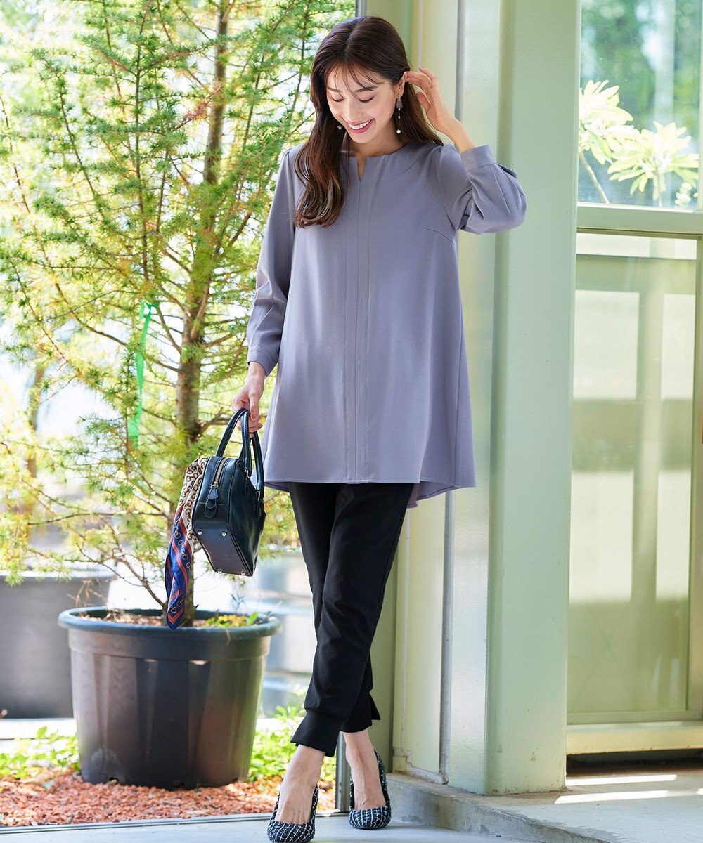 Tiaclasse 【洗える】キーネックバックフレアチュニックブラウス 