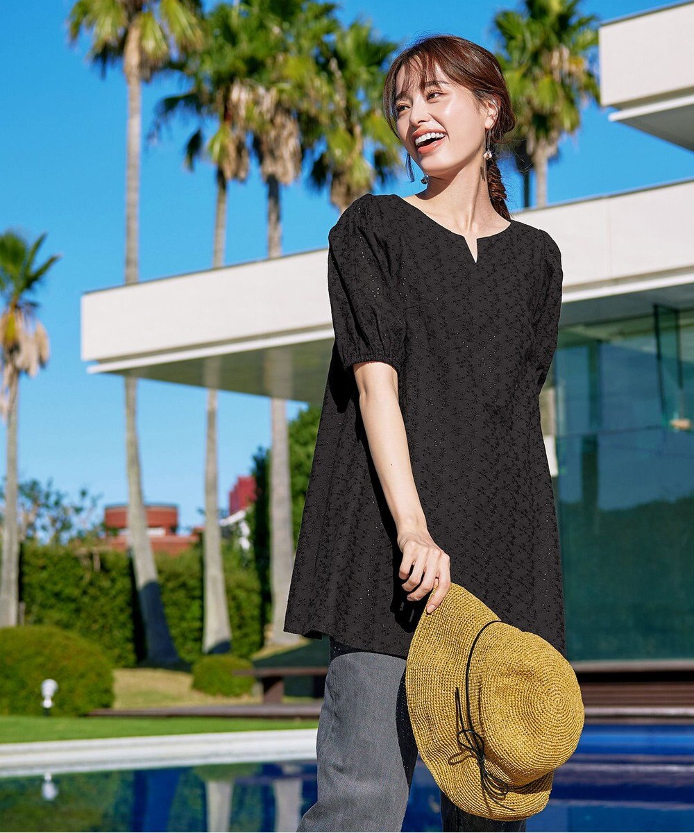 Tiaclasse 【2TYPE/総レース・袖レース】パンチングレースパフスリーブチュニックブラウス 