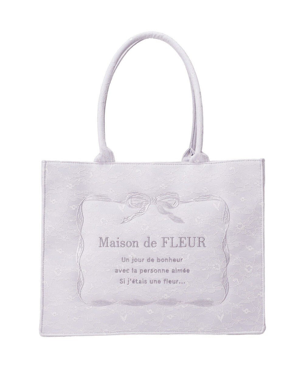 Maison de FLEUR ブルーマニアリボンフレーム刺繍スクエアトート 