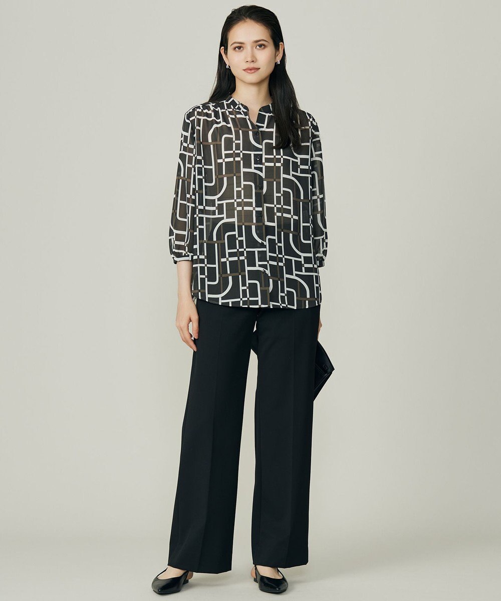 自由区 L 【17号サイズまで展開】ジオメトリックレトロプリント ブラウス 