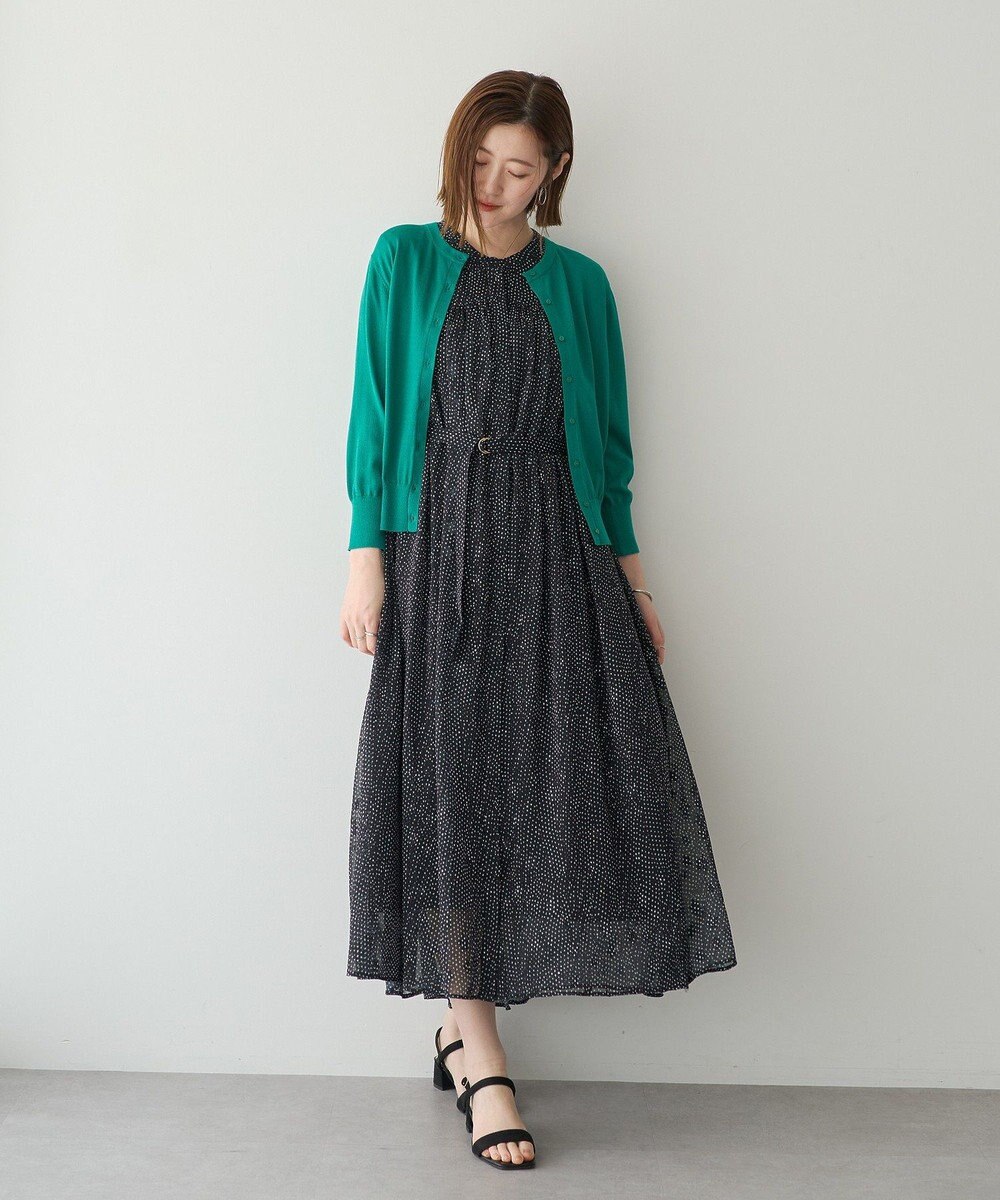 YECCA VECCA シアードット柄ギャザーワンピース 