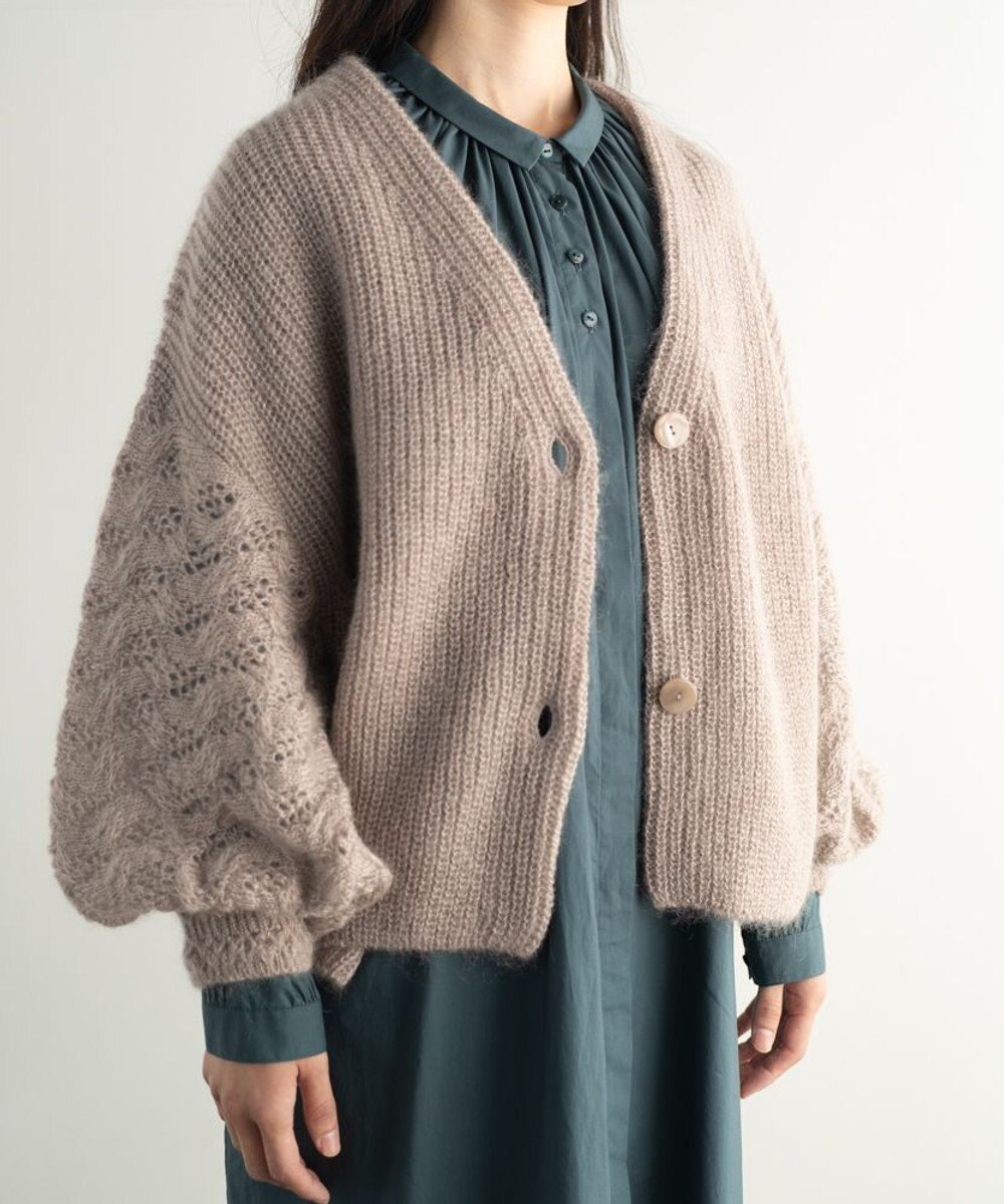 muuc 〈高品質シルク＆アンゴラモヘア〉模様編み ボリューム袖 カーディガン 