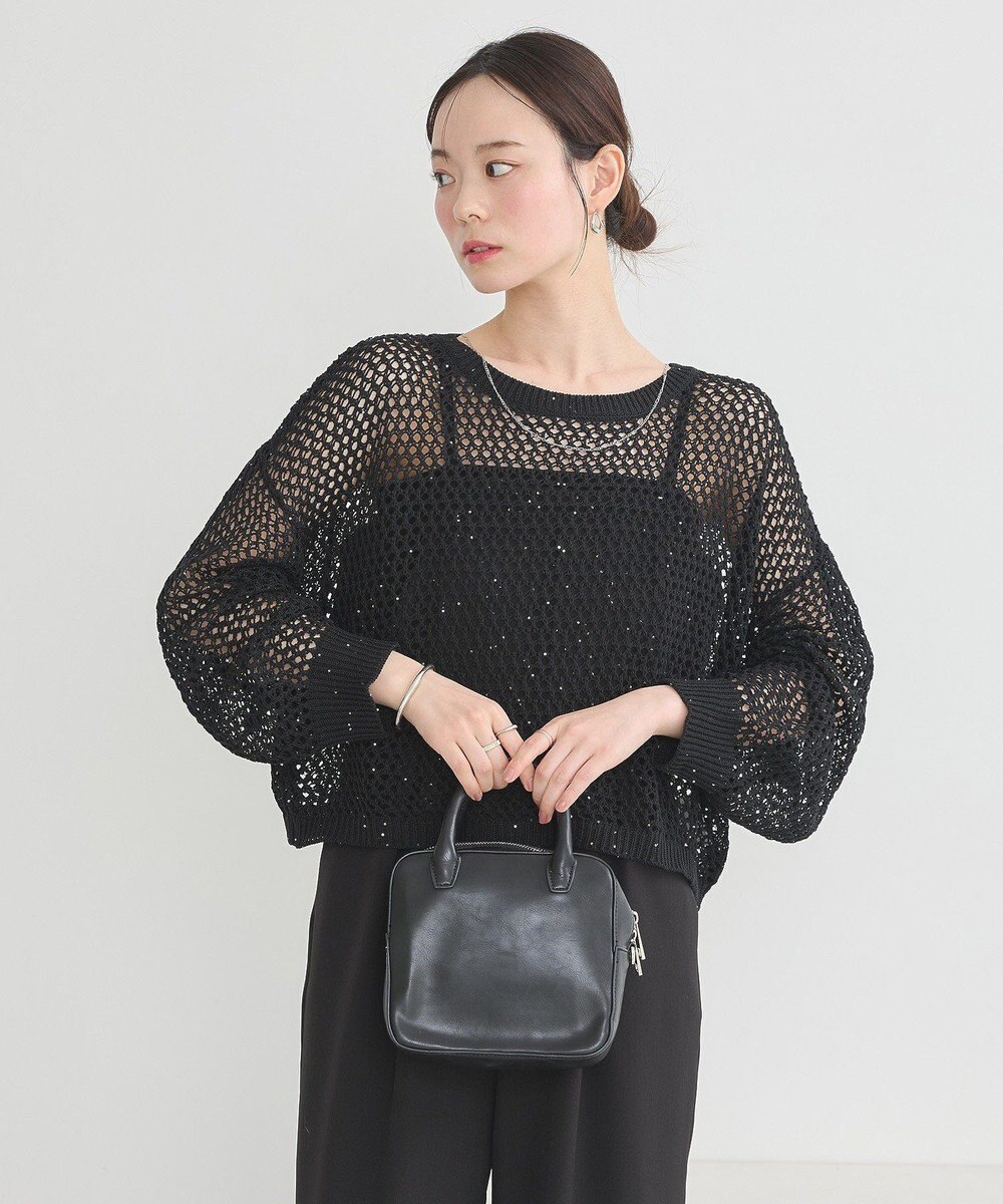 earth music&ecology スパンコールメッシュニットプルオーバー 