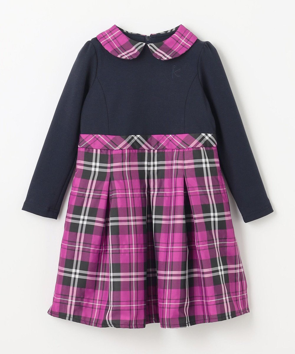 組曲 KIDS 【110-140㎝】チェックタフタドッキング ワンピース 