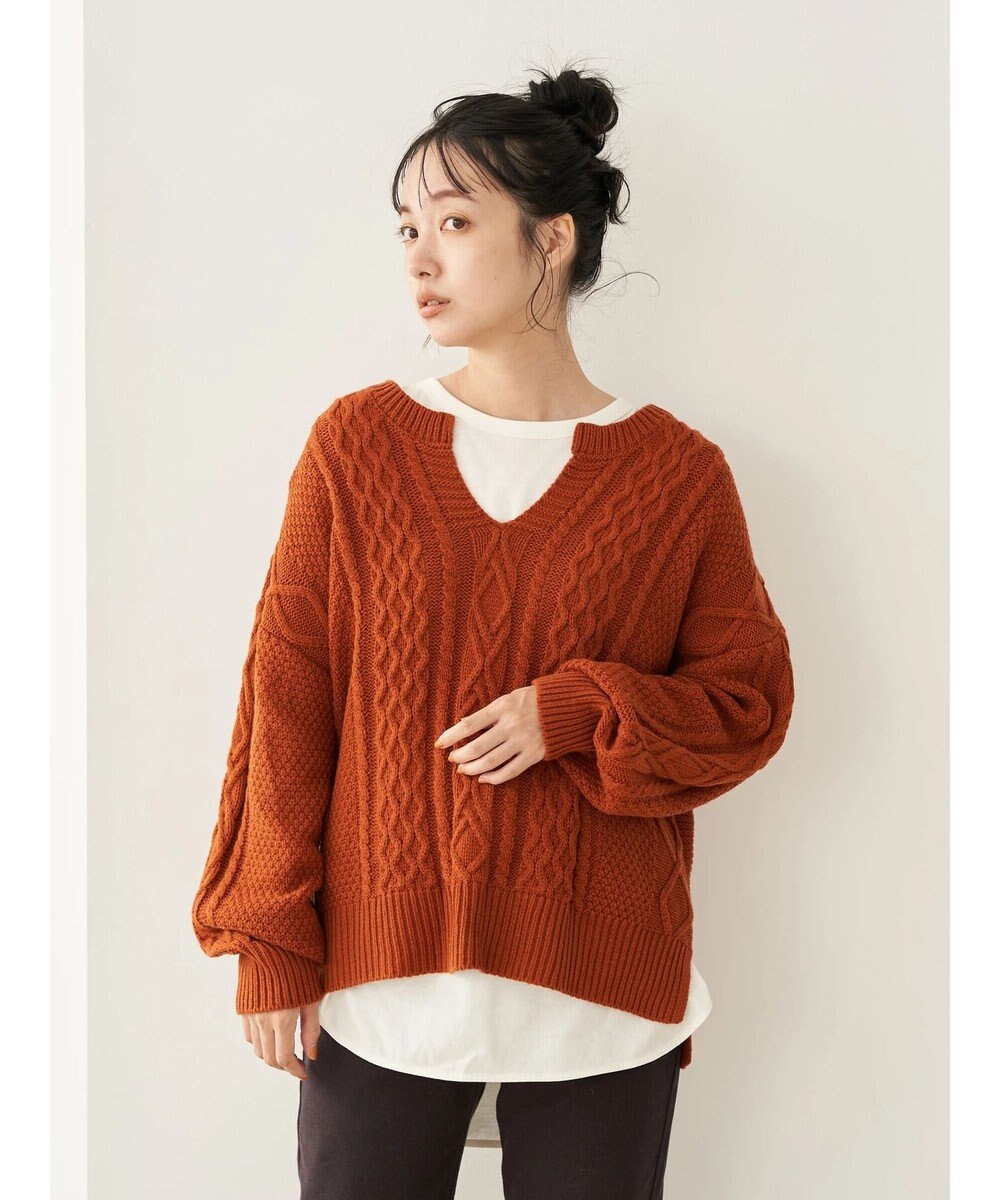 earth music&ecology アランキーネックニット Orange