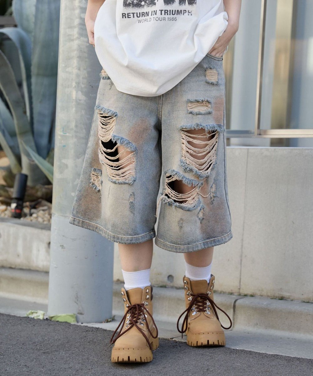 WEGO ダメージデニムハーフパンツ 