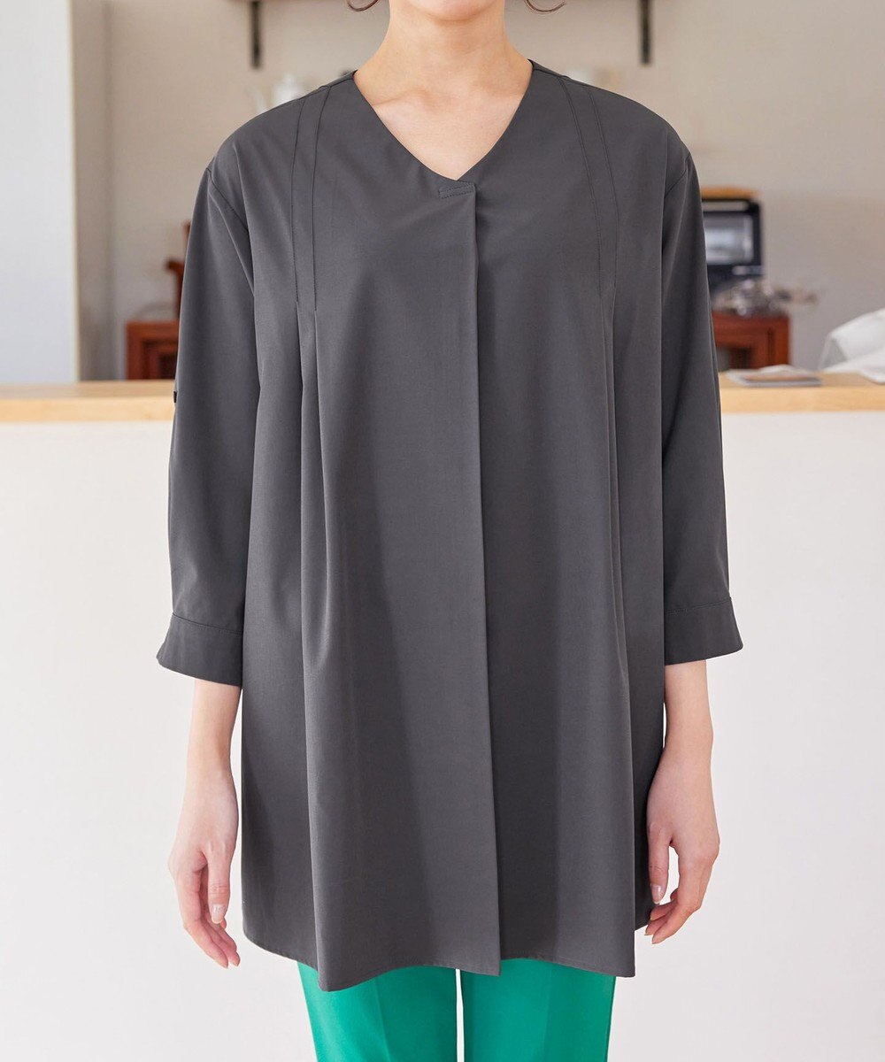 Tiaclasse L 【洗える】ストレッチタフタタックチュニックブラウス 