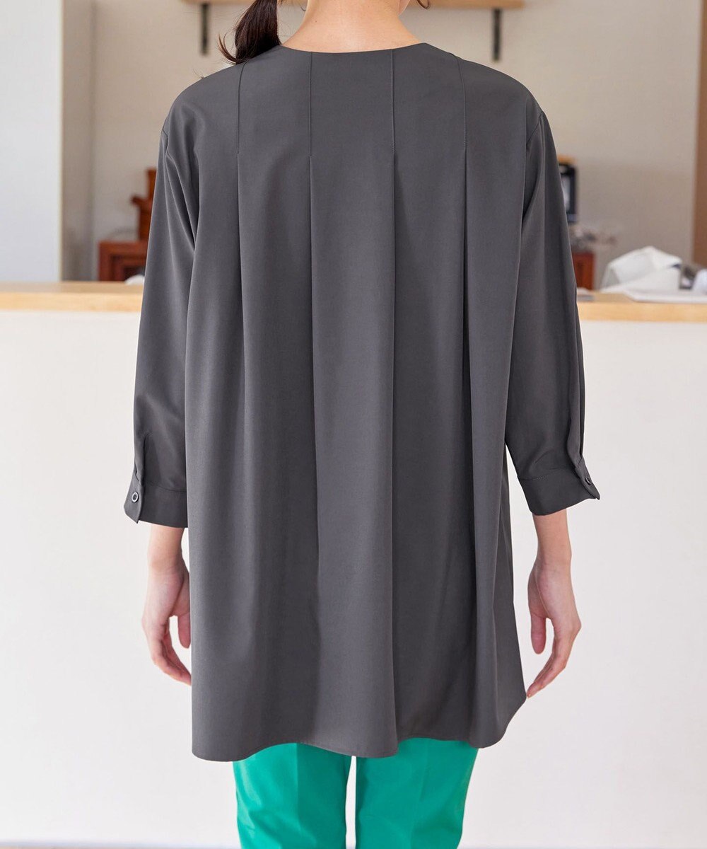 Tiaclasse L 【洗える】ストレッチタフタタックチュニックブラウス 