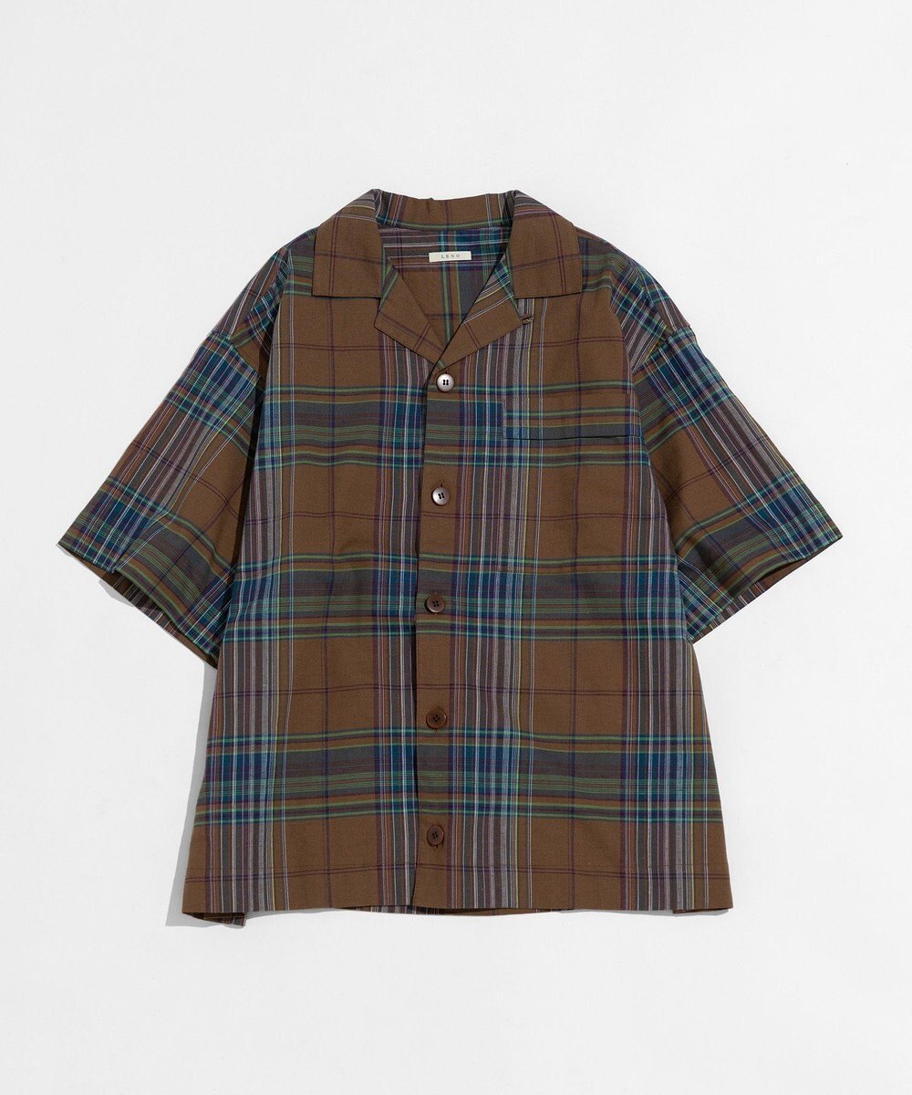 LENO DARK MADRAS CHECK OPEN COLLAR SHIRTS / マドラスチェックブラウス 
