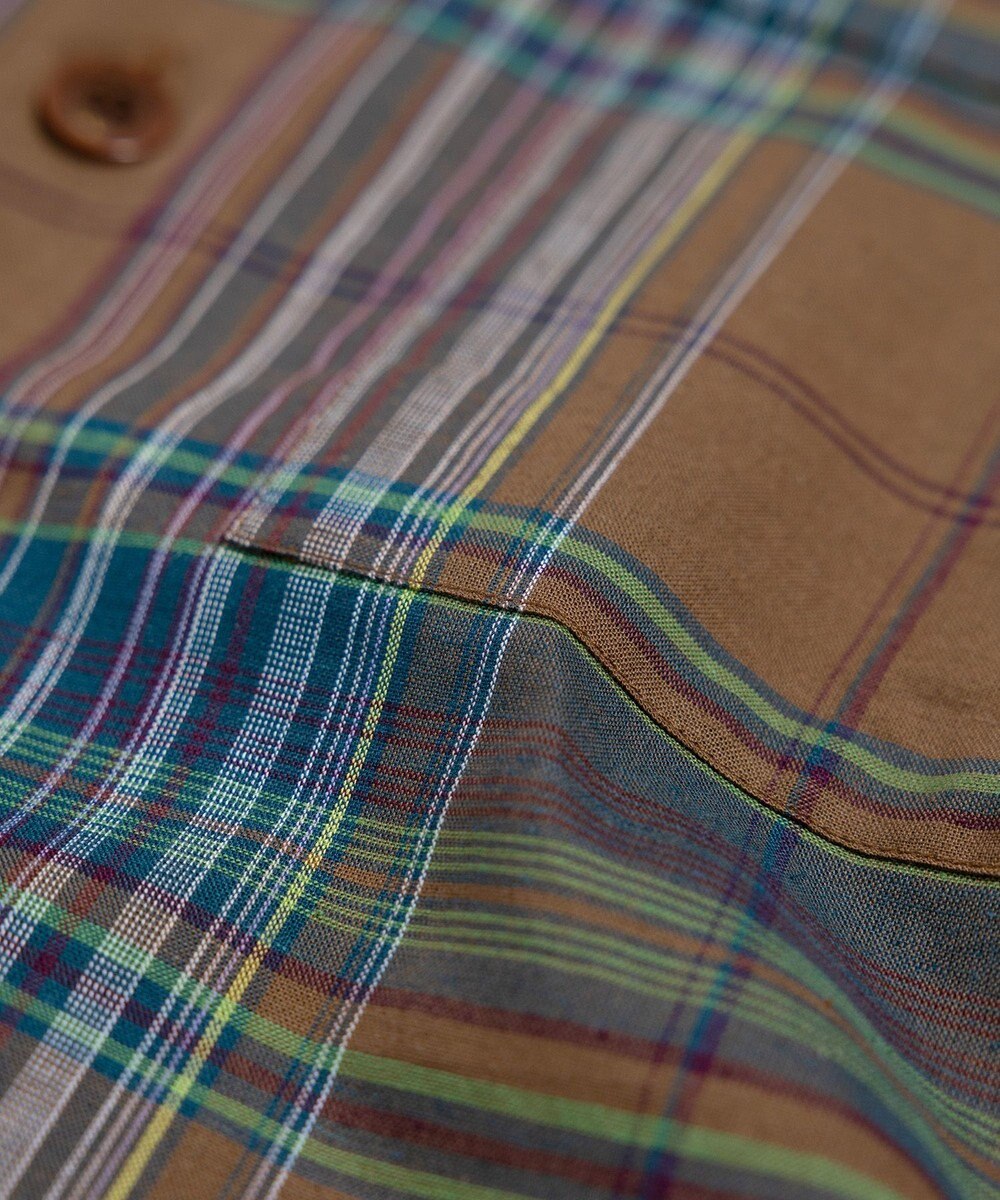 LENO DARK MADRAS CHECK OPEN COLLAR SHIRTS / マドラスチェックブラウス 