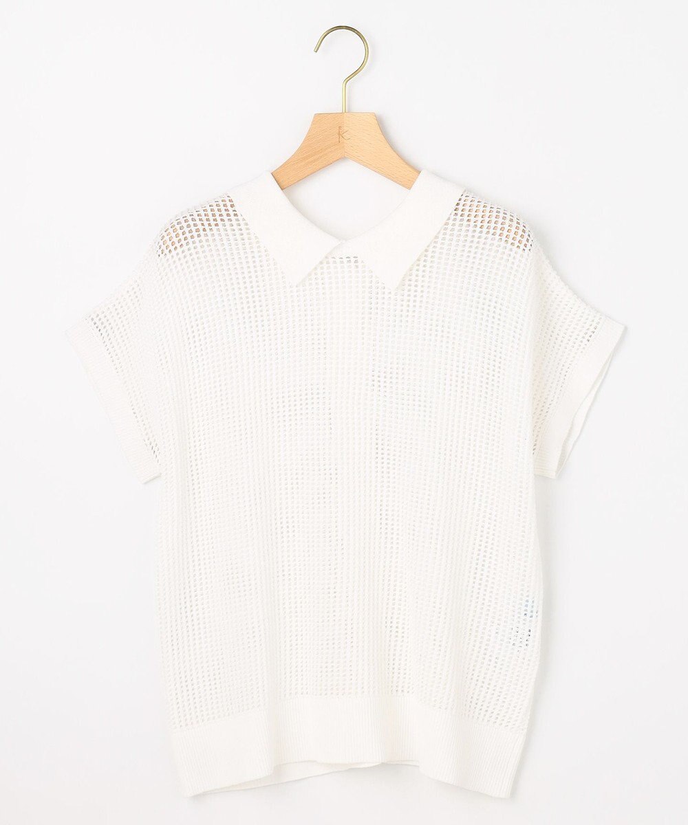 組曲 L 【先行予約・WEB限定・前後着用可】メッシュニット 襟付き半袖カーディガン 