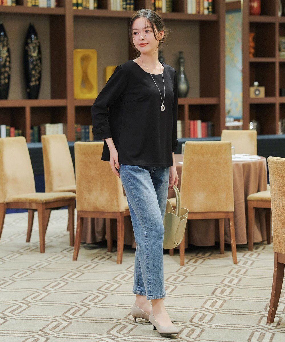 Tiaclasse 【洗える】リボン袖ポンチトップス 