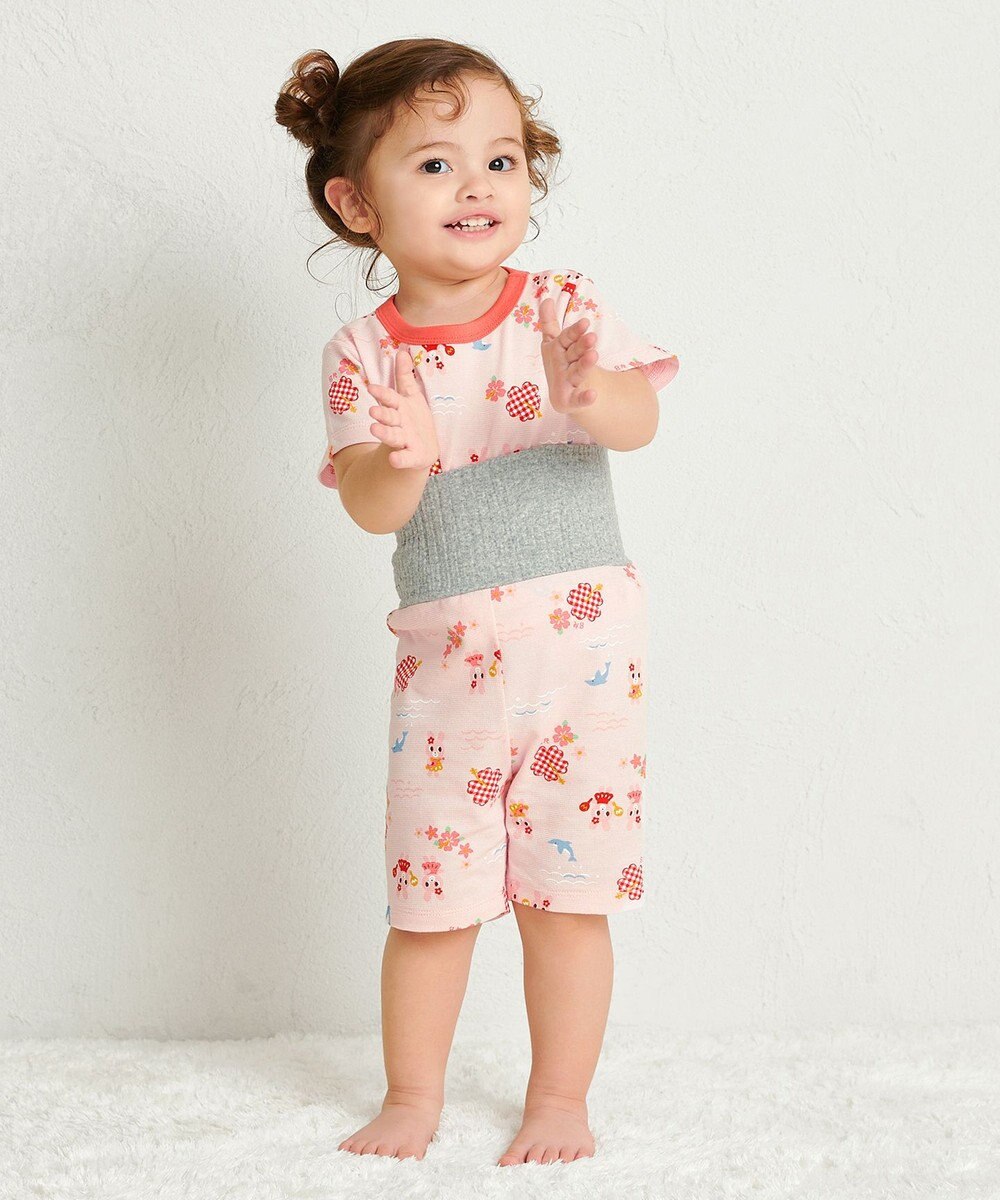 MIKI HOUSE HOT BISCUITS 【80-120cm】 リゾートキャビット 腹巻き付き タック天竺素材 半袖パジャマ 