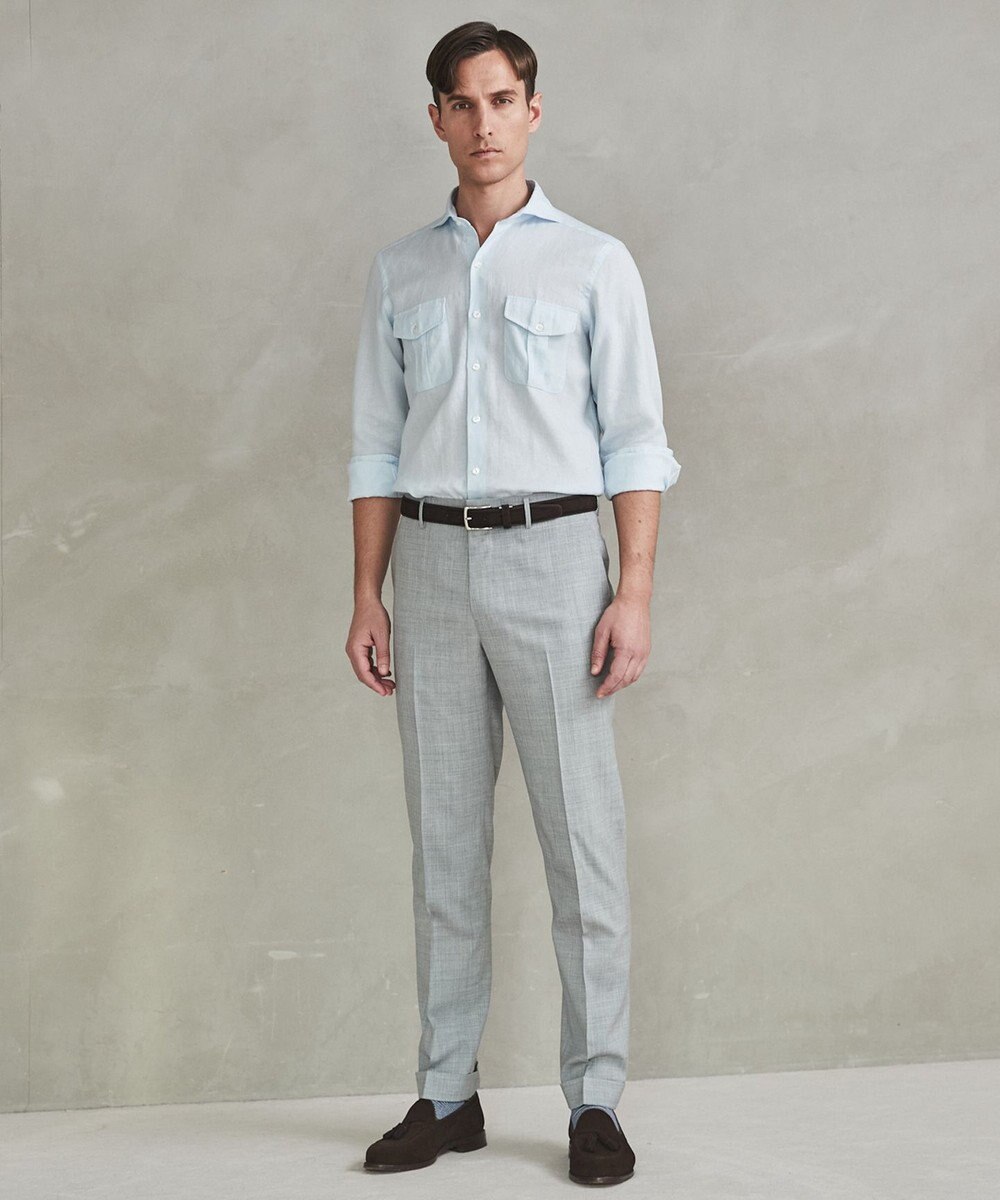 GOTAIRIKU ロングセラー【洗える/折り目加工/シワになりにくい/ウエストアジャスター】ウォッシャブル サマーウール100％パンツ_限定色(ノータック)25年モデル 