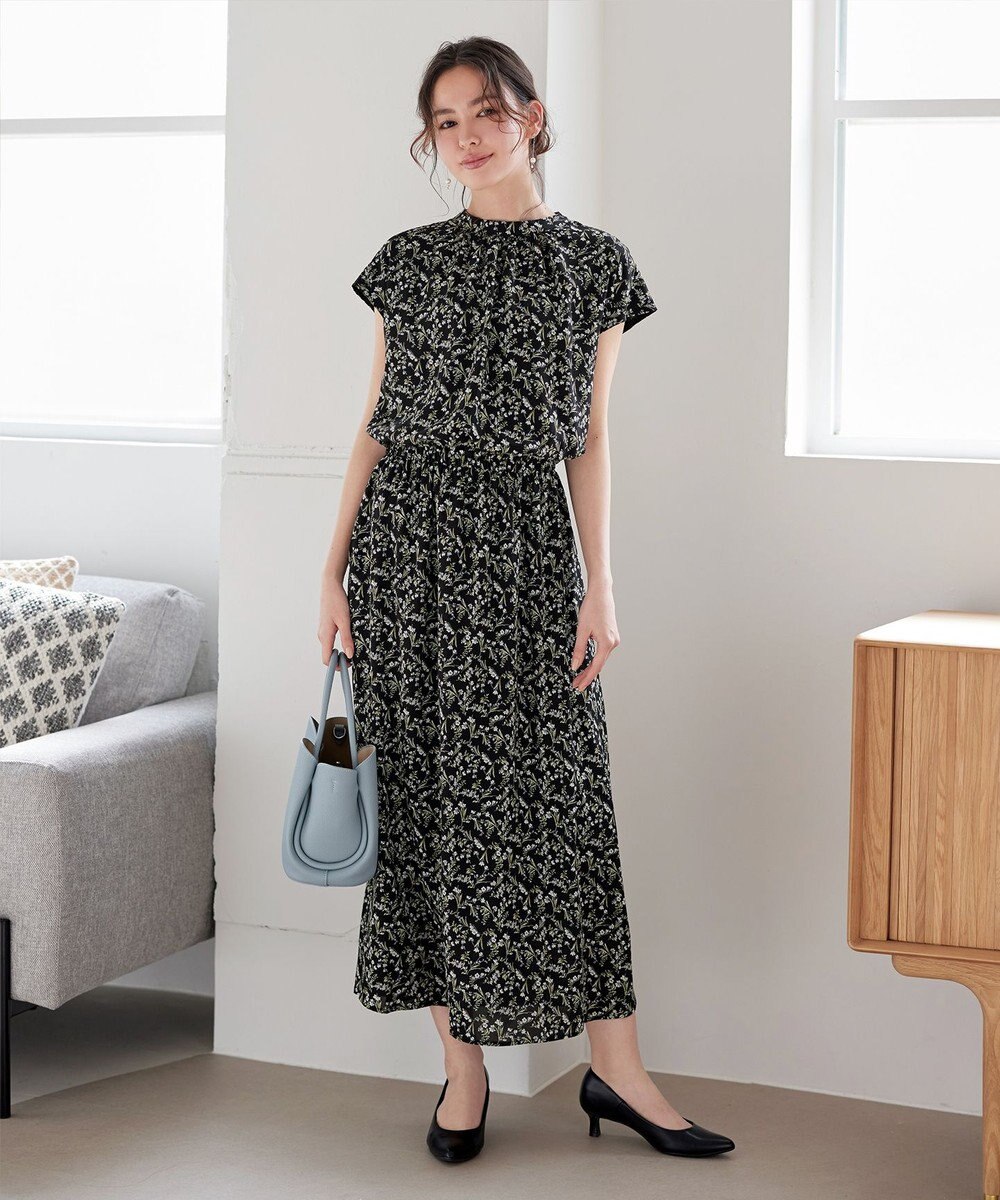 Tiaclasse 【洗える】花柄フレンチスリーブワンピース 