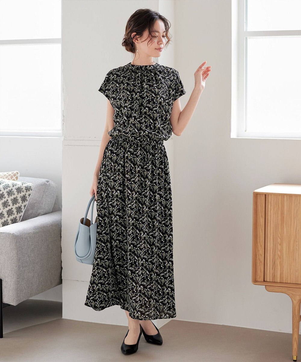 Tiaclasse 【洗える】花柄フレンチスリーブワンピース 