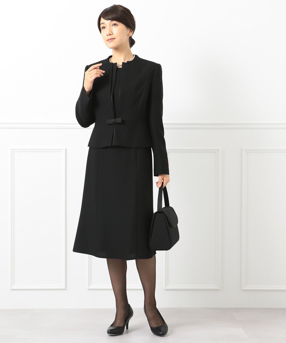 自由区 FORMAL 【ウォッシャブル対応】ドビーボーダーリボン ジャケット+ワンピース 