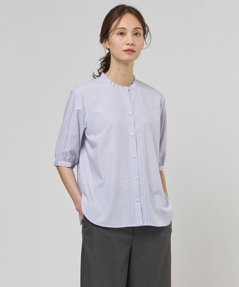 J.PRESS LADIES 【一枚で着映え】ソフトストライプ フリル襟 ブラウス 